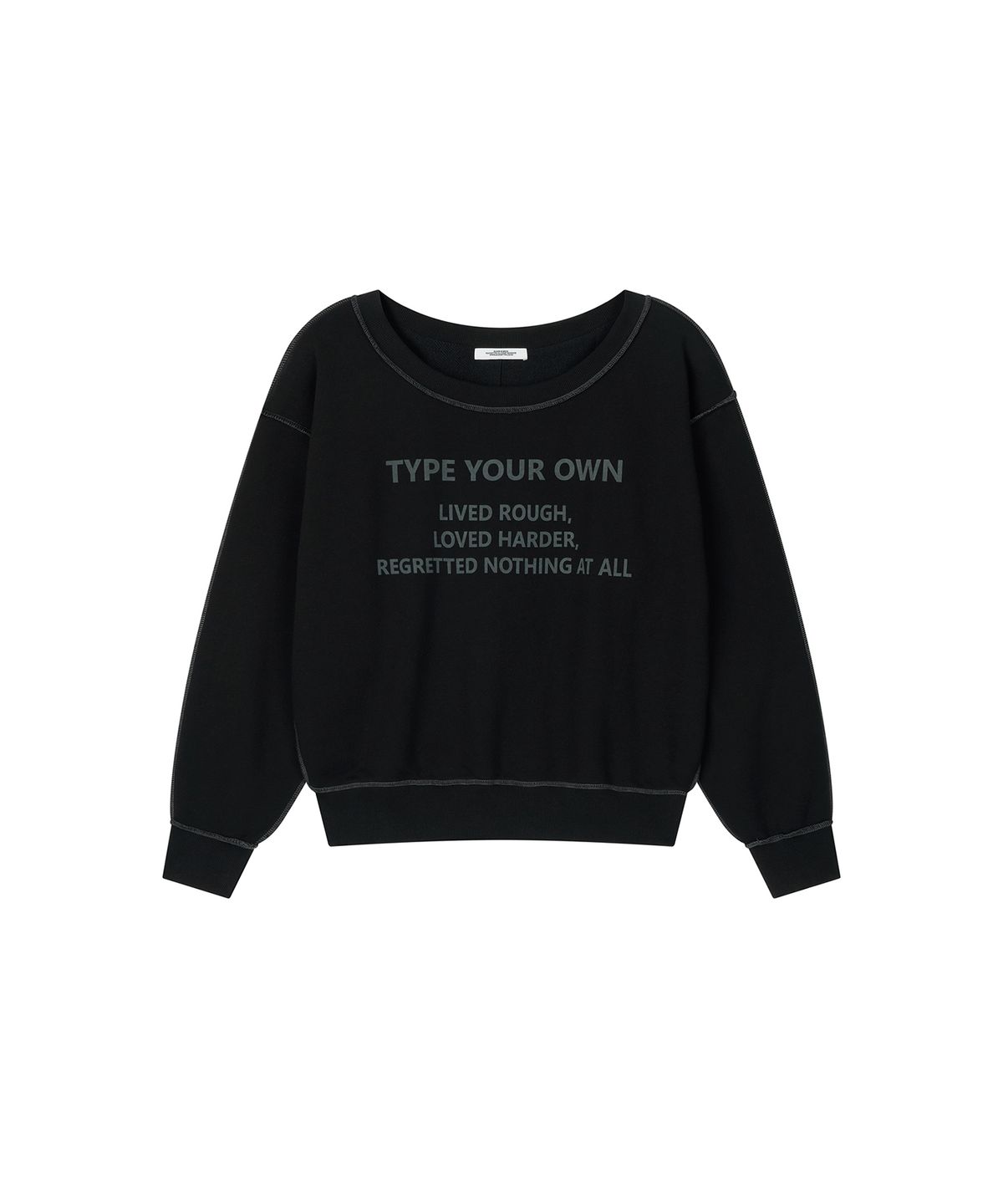 로타입(ROUGHTYPE) Color Stitch Off-shoulder Sweatshirt - Black