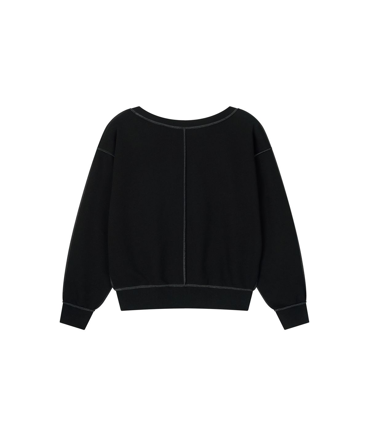 로타입(ROUGHTYPE) Color Stitch Off-shoulder Sweatshirt - Black