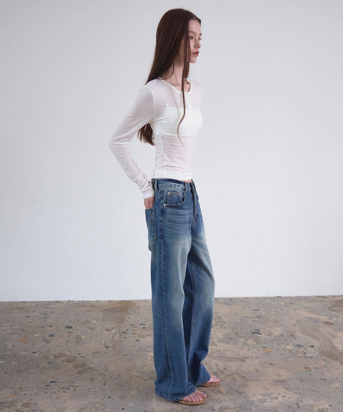신앤리(SSIN AND LEE) Hailey Washed Denim Pants Mid Blue