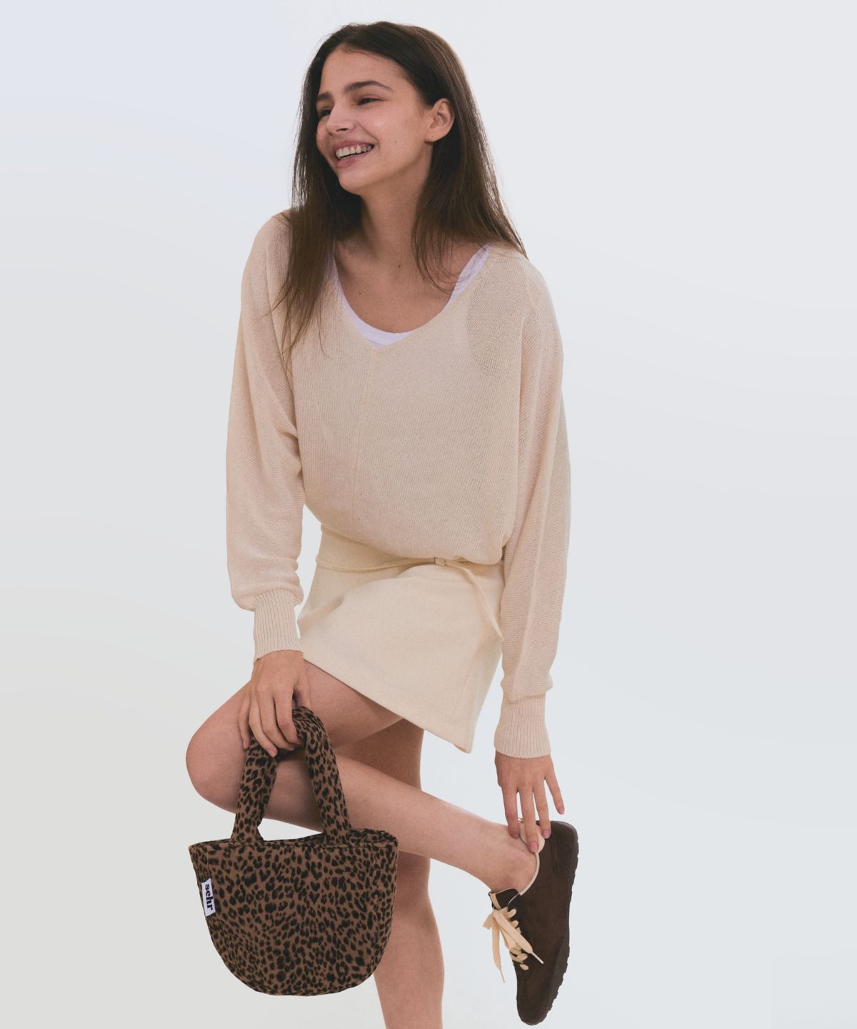 세르(SEHR) Leopard Corduroy Petit Tote Bag (Brown)