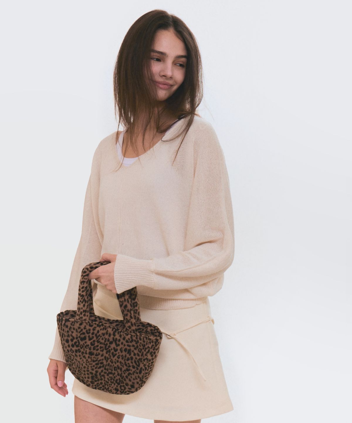 세르(SEHR) Leopard Corduroy Petit Tote Bag (Brown)