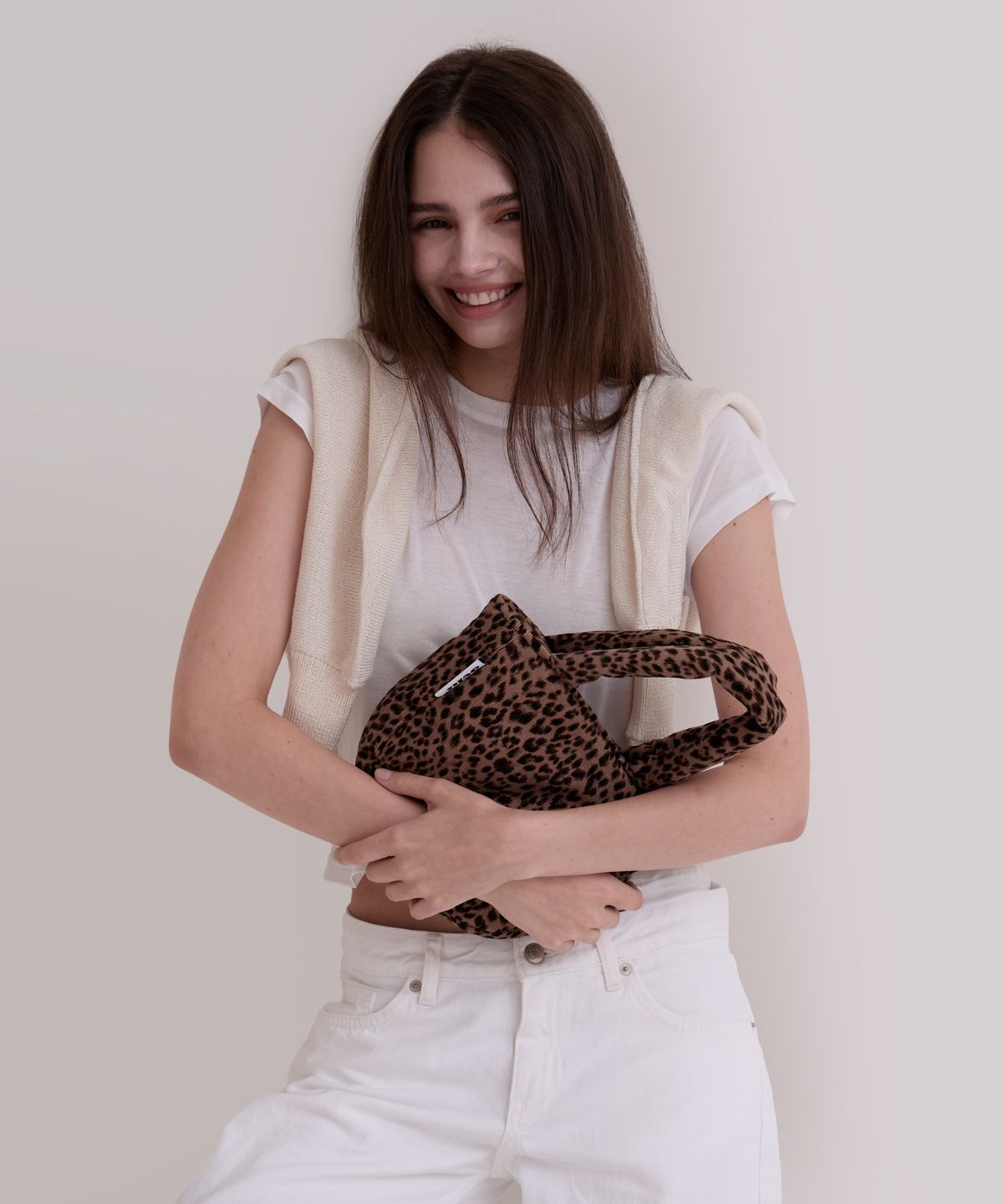 세르(SEHR) Leopard Corduroy Petit Tote Bag (Brown)