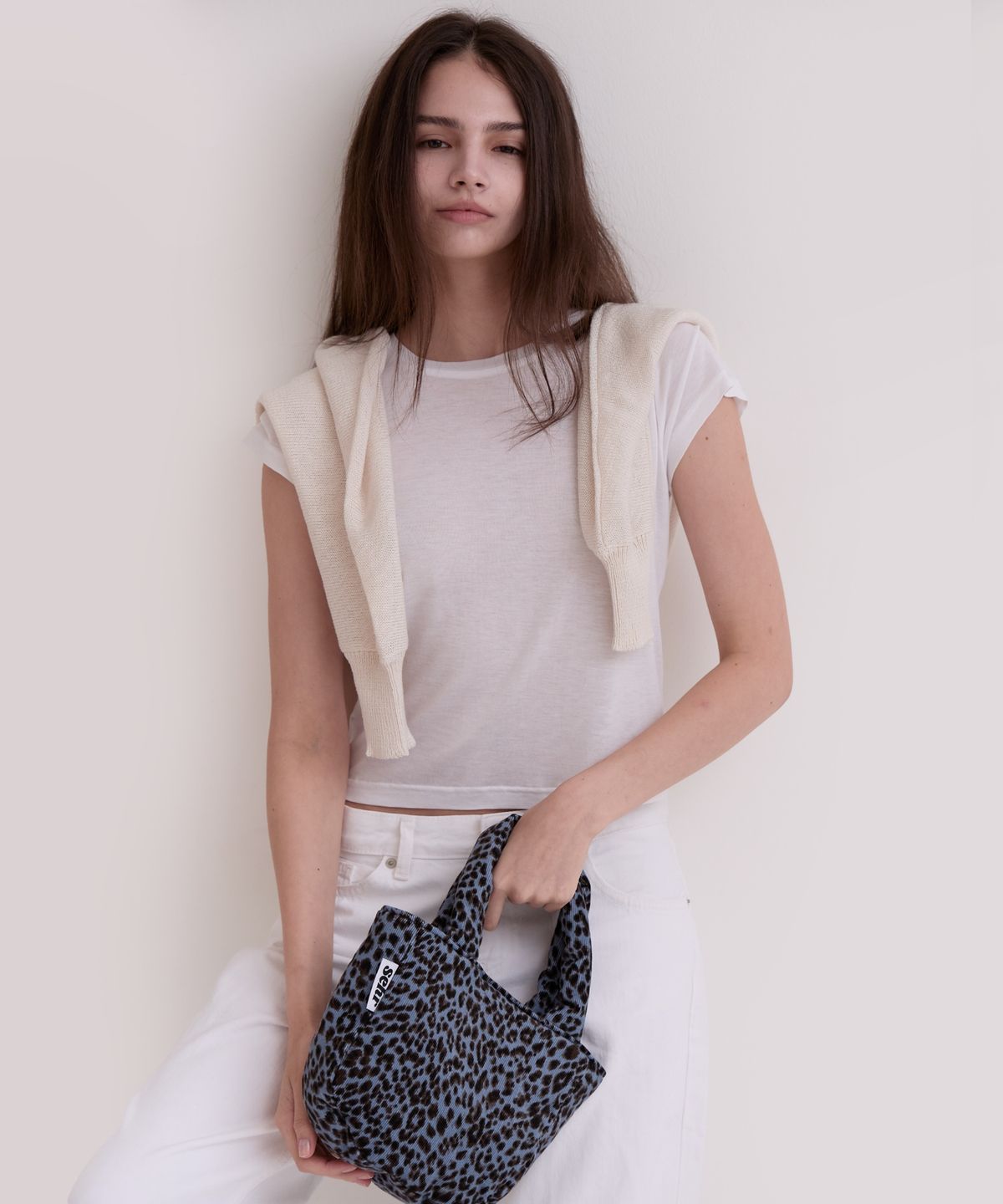 세르(SEHR) Leopard Corduroy Petit Tote Bag (Blue)