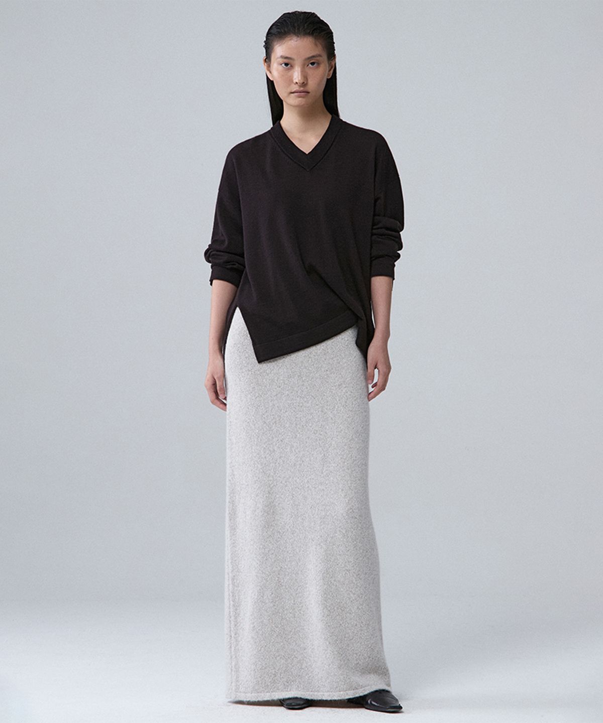 우마뭉(UMARMUNG) Baby alpaca maxi skirt_Bone