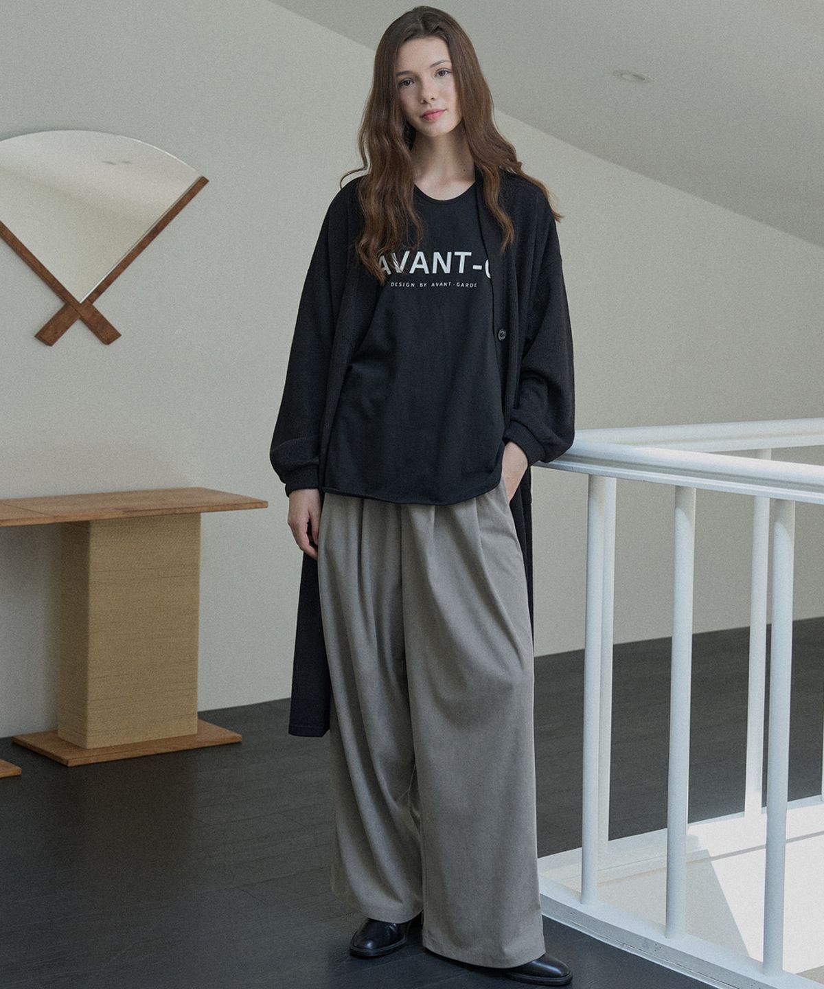 아방(AVANT-G) Corduroy Banding Wide Pants - MOCHA