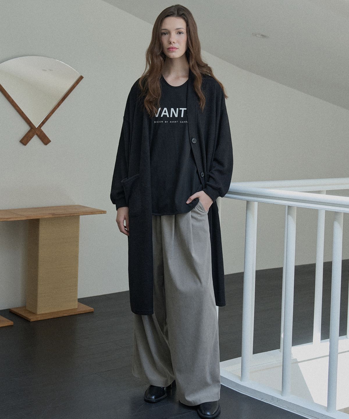 아방(AVANT-G) Corduroy Banding Wide Pants - MOCHA