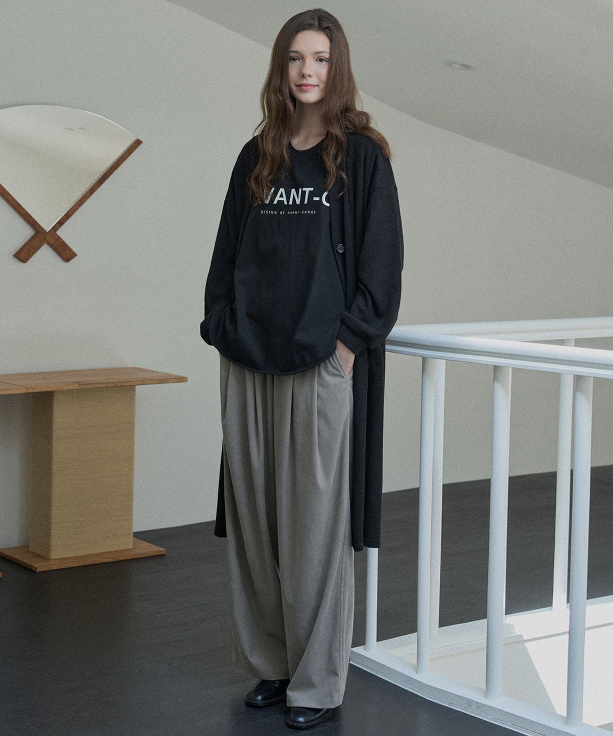 아방(AVANT-G) Corduroy Banding Wide Pants - MOCHA