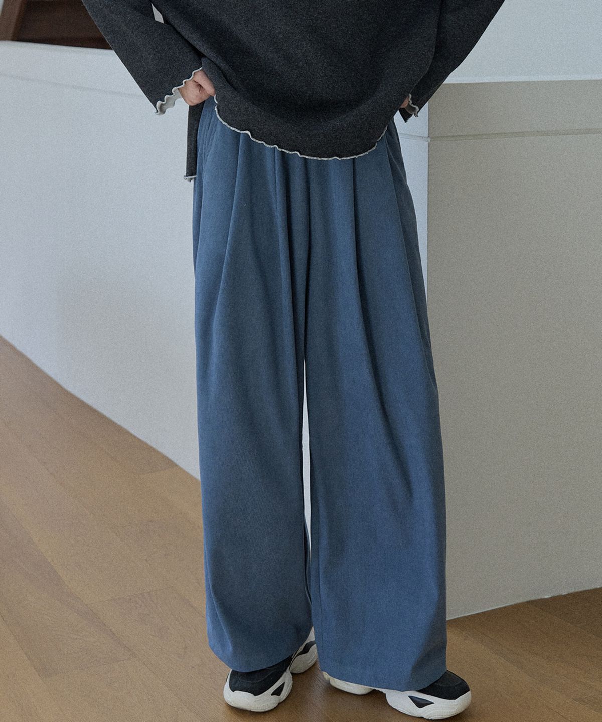 아방(AVANT-G) Corduroy Banding Wide Pants - BLUE