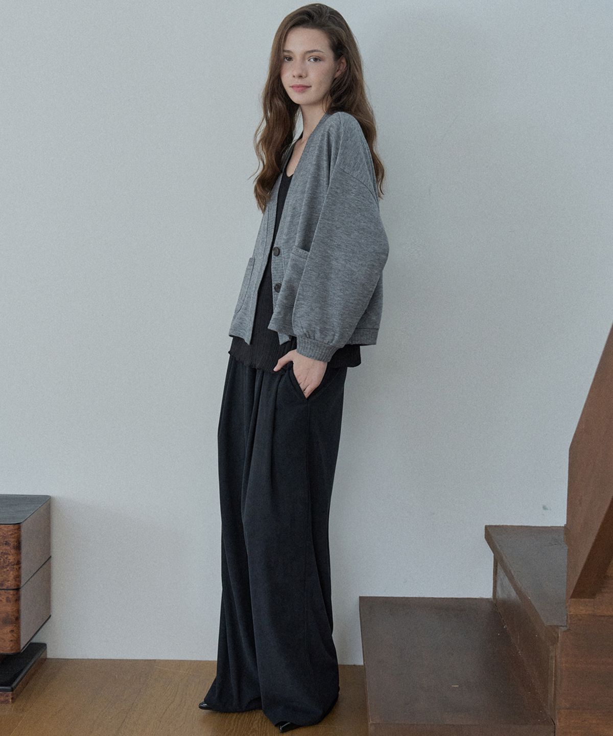 아방(AVANT-G) Corduroy Banding Wide Pants - BLACK