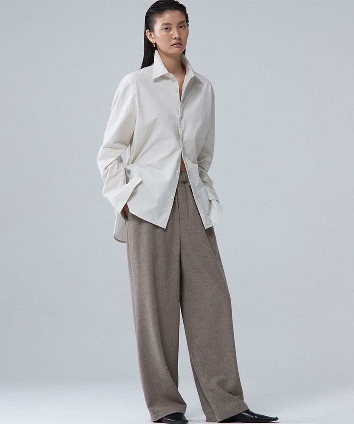 우마뭉(UMARMUNG) Wool cashmere straight pants_Hay
