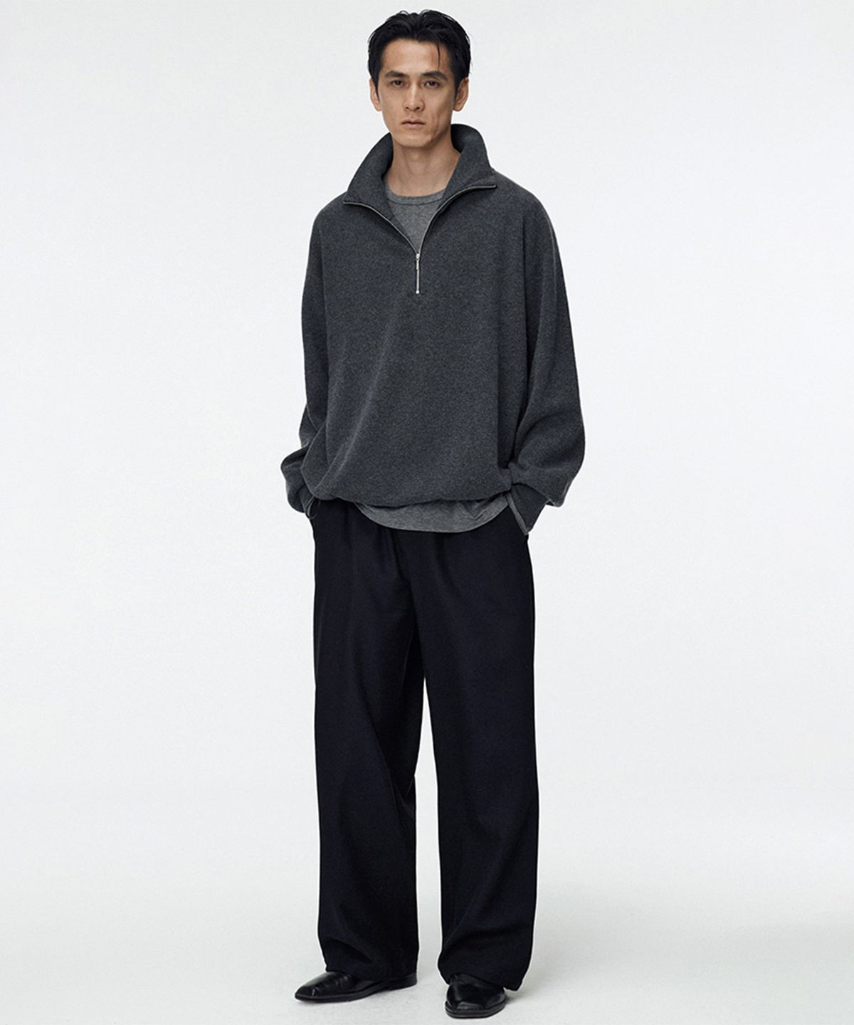 우마뭉(UMARMUNG) Wool cashmere straight pants_Black