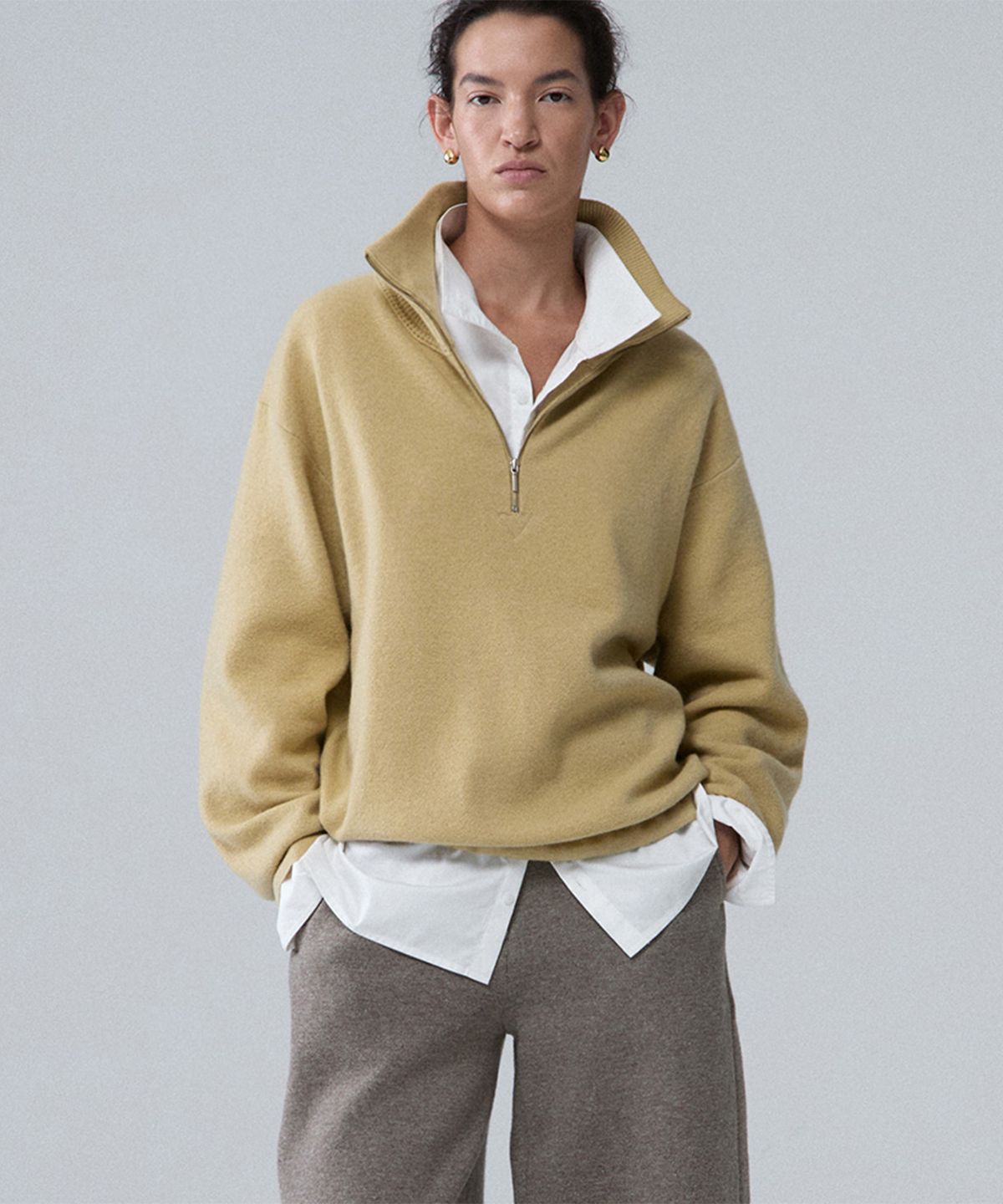 우마뭉(UMARMUNG) Merino wool half zip-up pullover_Ochre yellow