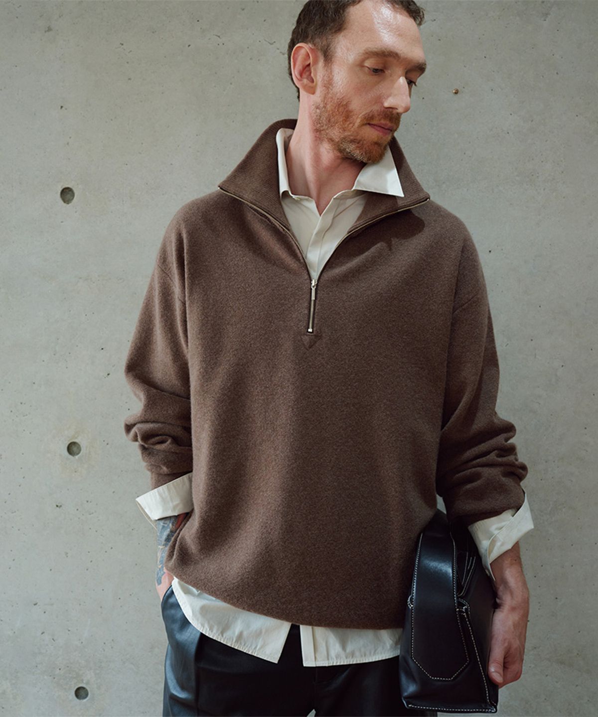 우마뭉(UMARMUNG) Merino wool half zip-up pullover_Taupe