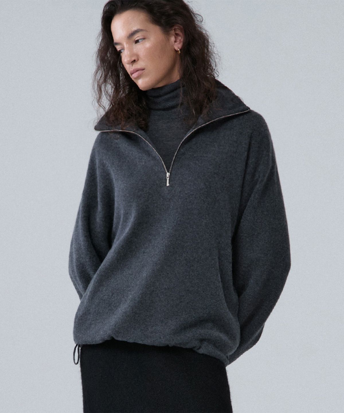 우마뭉(UMARMUNG) Merino wool half zip-up pullover_Heather grey
