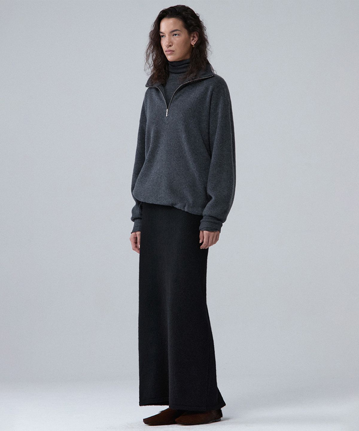 우마뭉(UMARMUNG) Merino wool half zip-up pullover_Heather grey