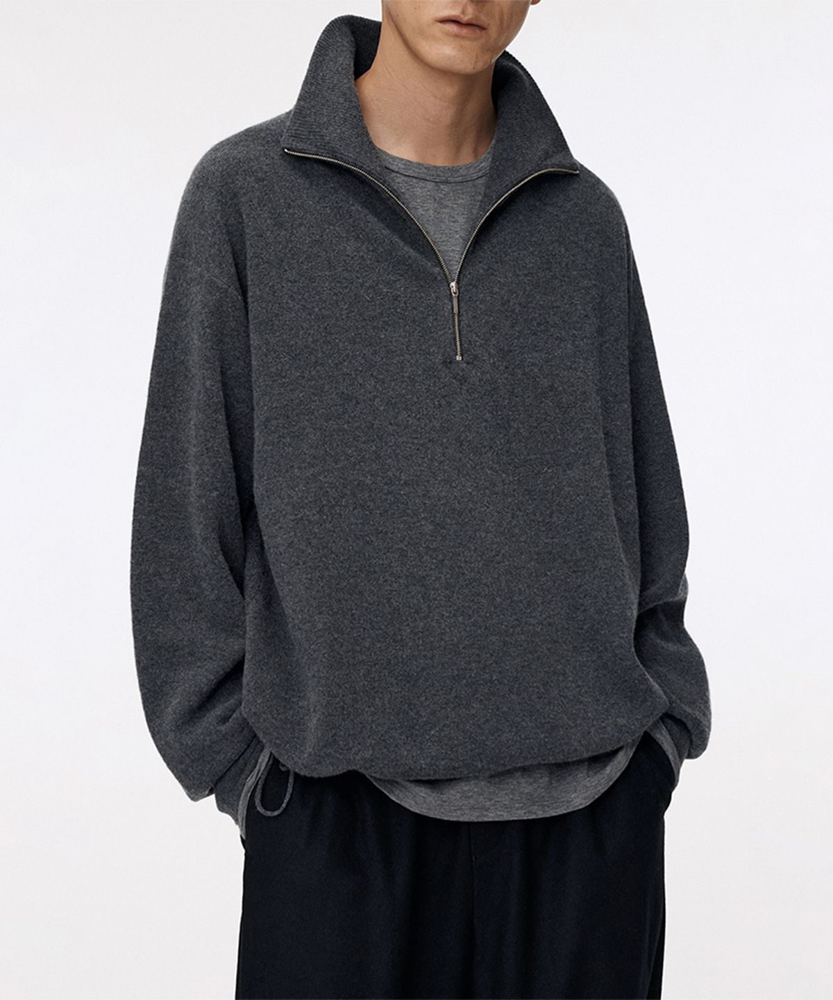 우마뭉(UMARMUNG) Merino wool half zip-up pullover_Heather grey