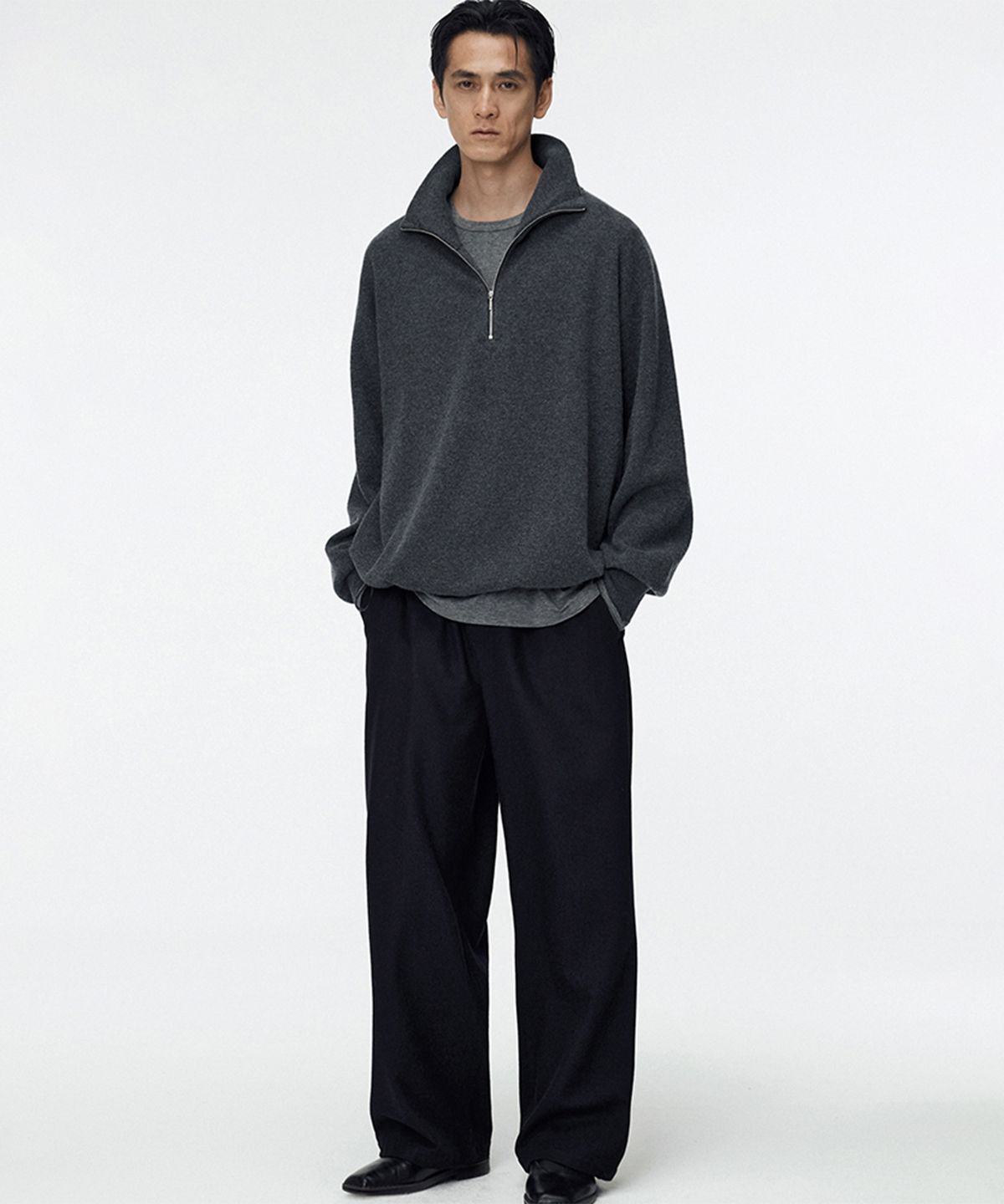 우마뭉(UMARMUNG) Merino wool half zip-up pullover_Heather grey