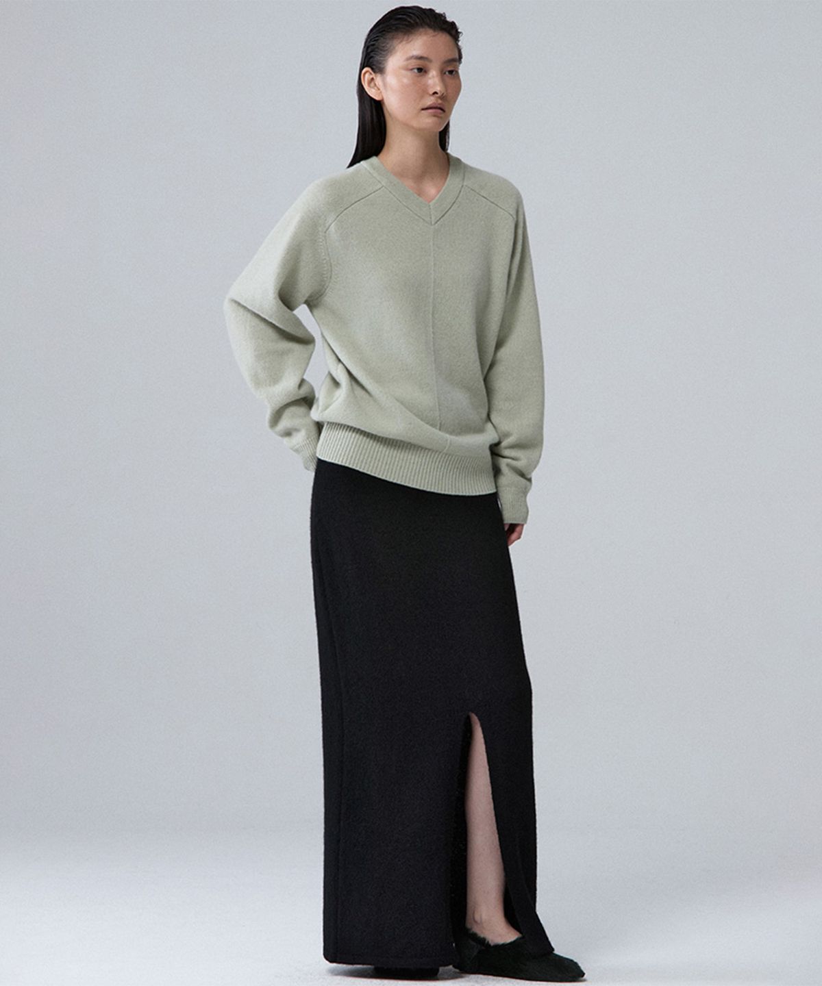 우마뭉(UMARMUNG) Super fine merino two way pullover_Mint