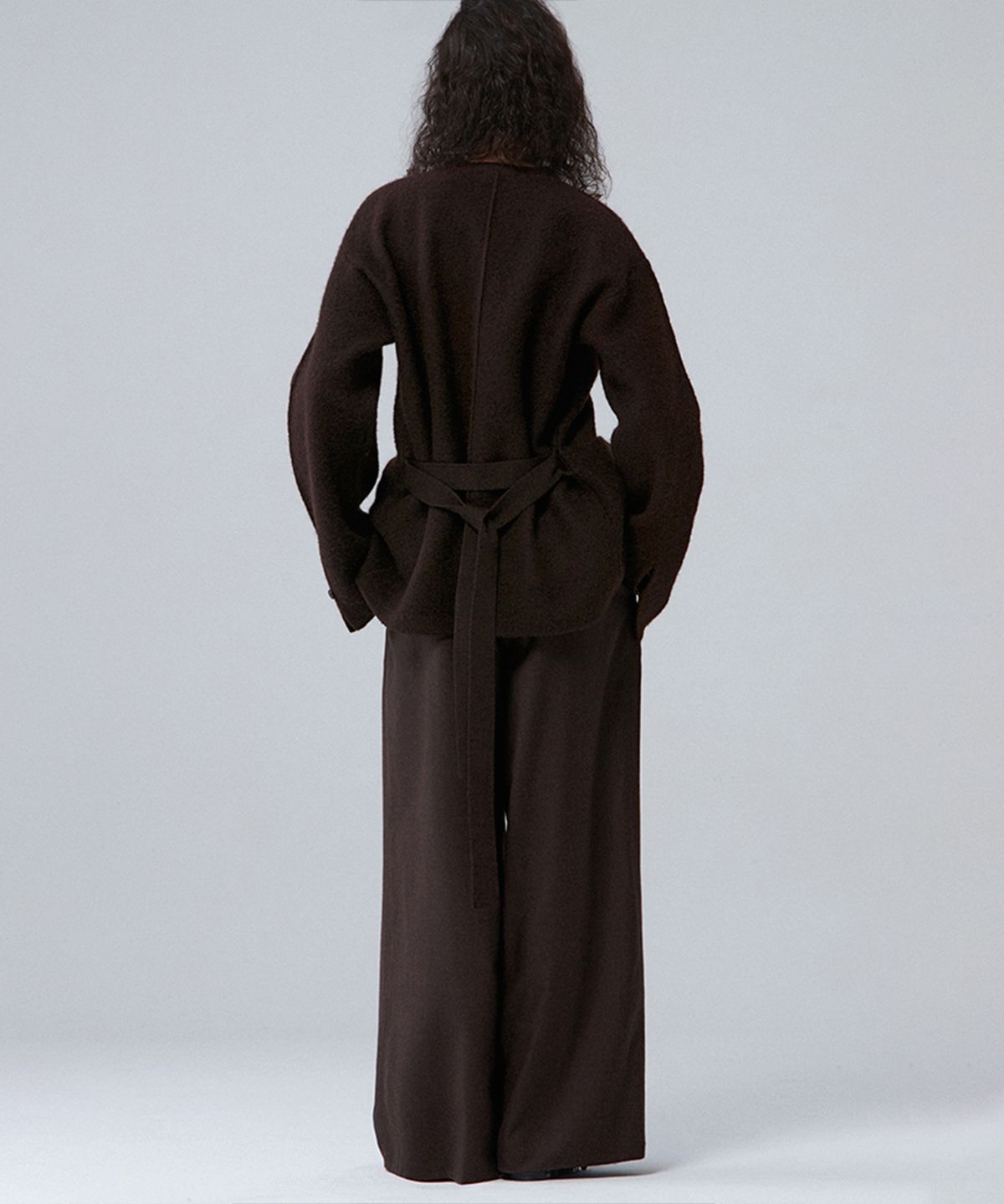 우마뭉(UMARMUNG) Pure merino boiled wool collarless jacket_Mahogany