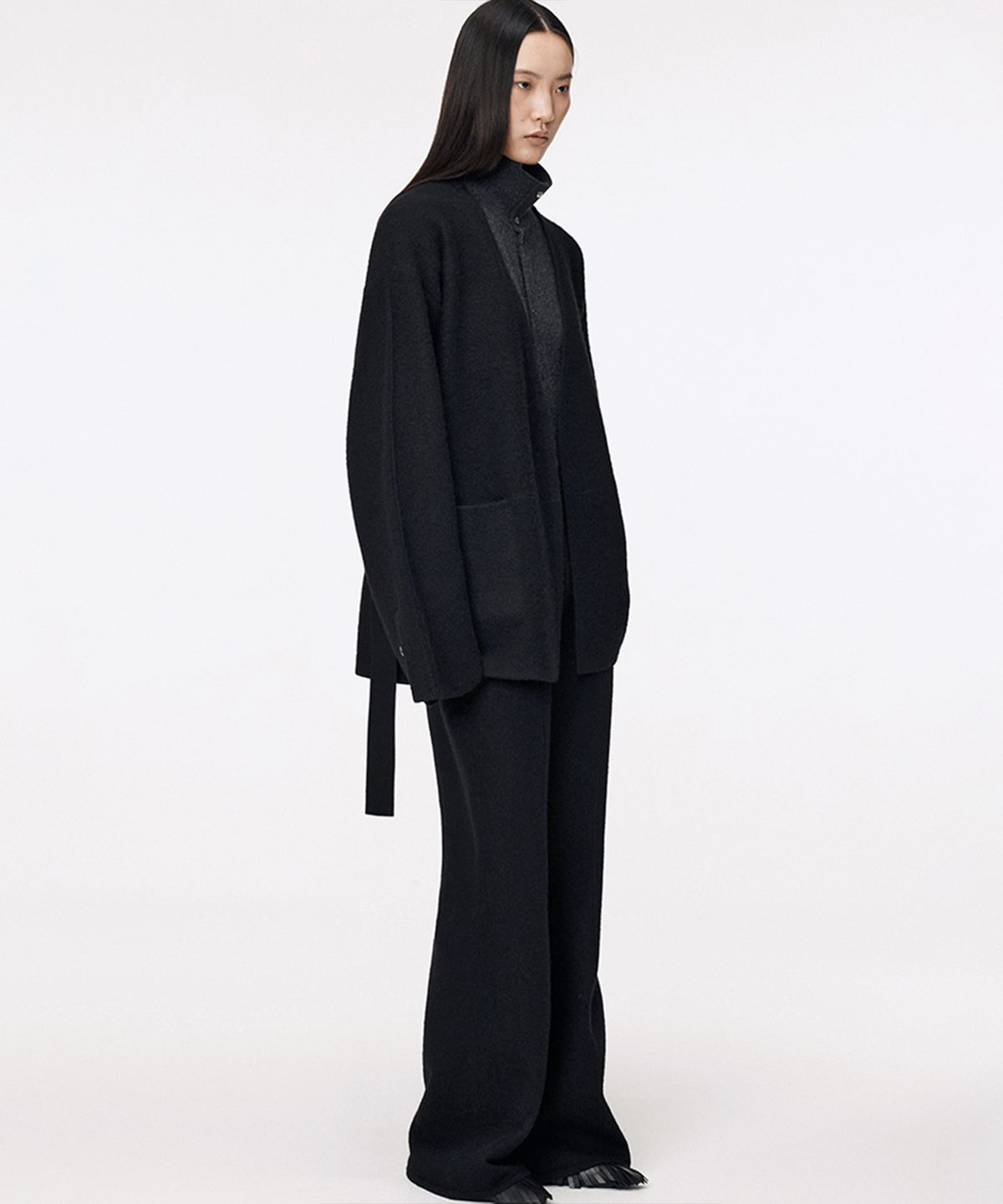 우마뭉(UMARMUNG) Pure merino boiled wool collarless jacket_Black