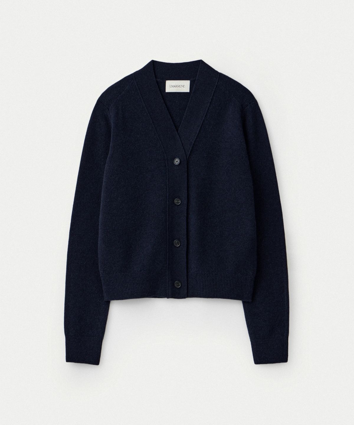 우마뭉(UMARMUNG) Wool cashmere Y neck cardigan_Deep sea