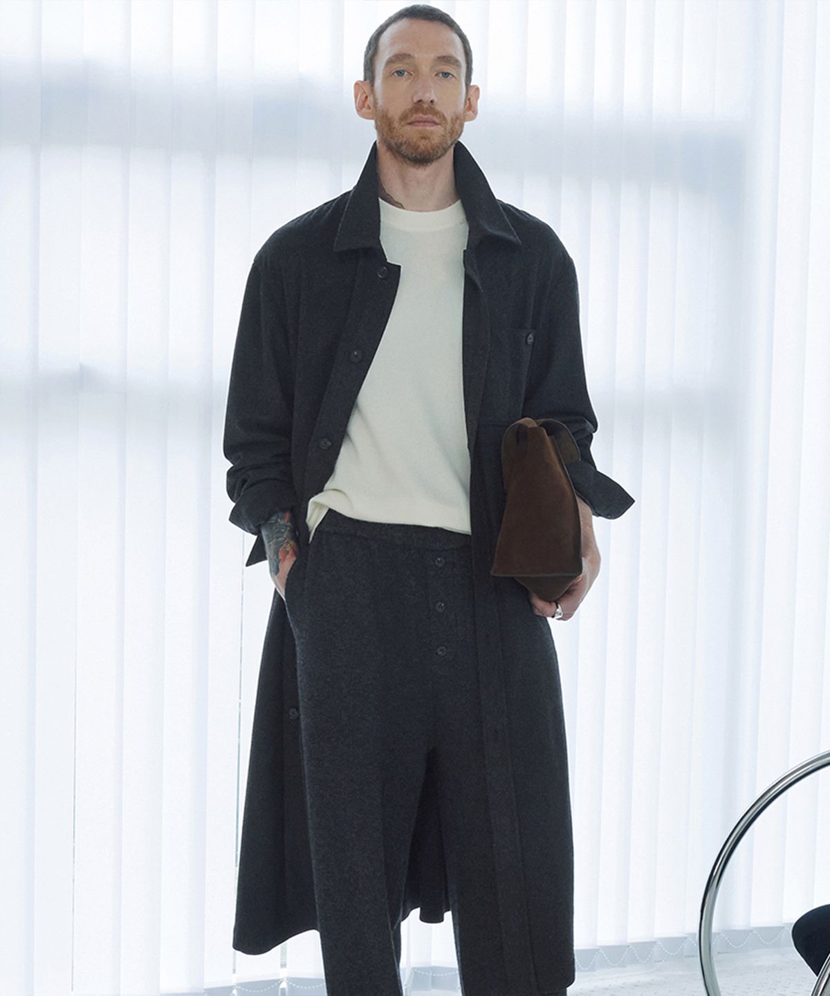 우마뭉(UMARMUNG) Wool cashmere fluid long shacket_Charcoal