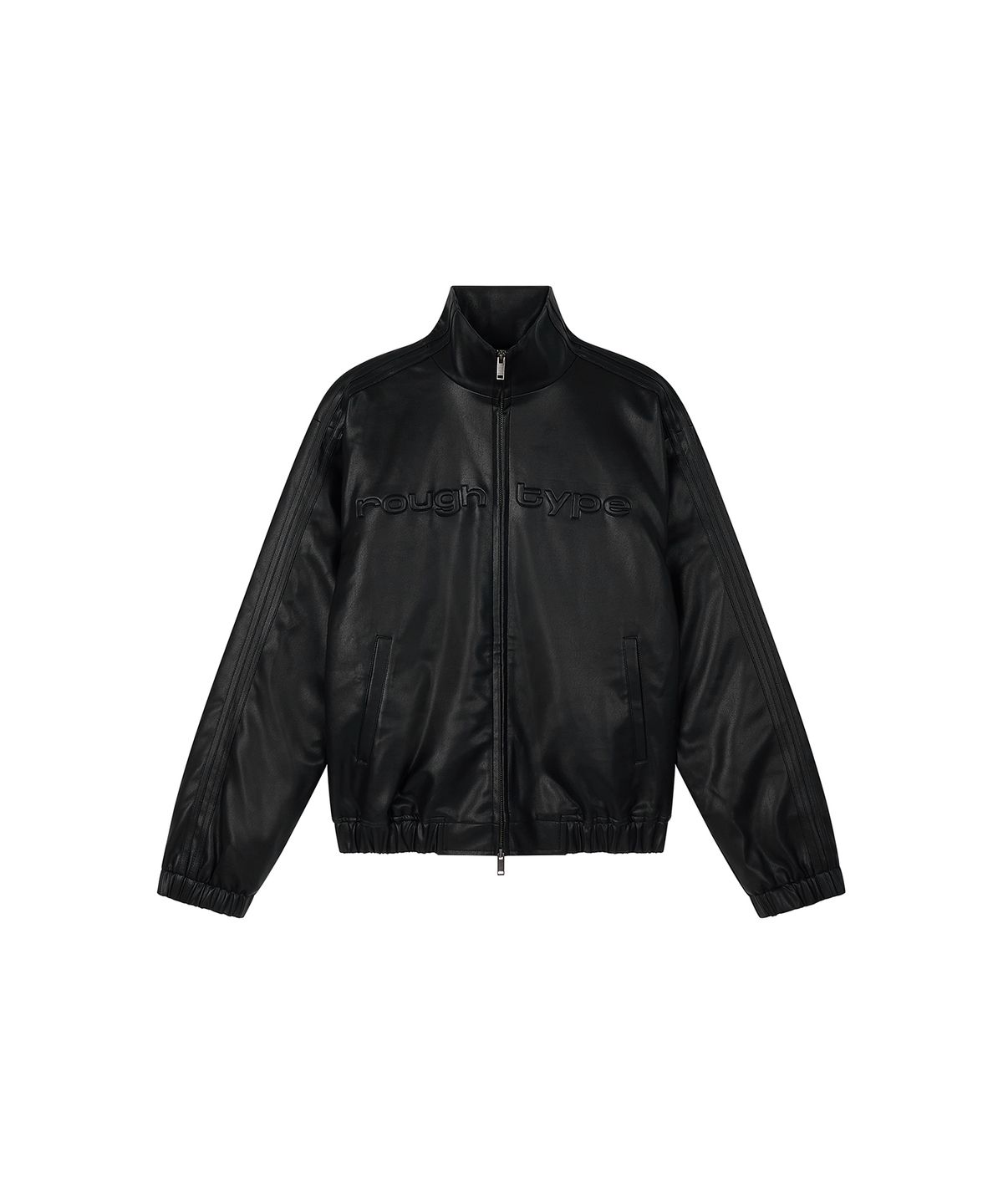 로타입(ROUGHTYPE) Track line leather Jumper - Black
