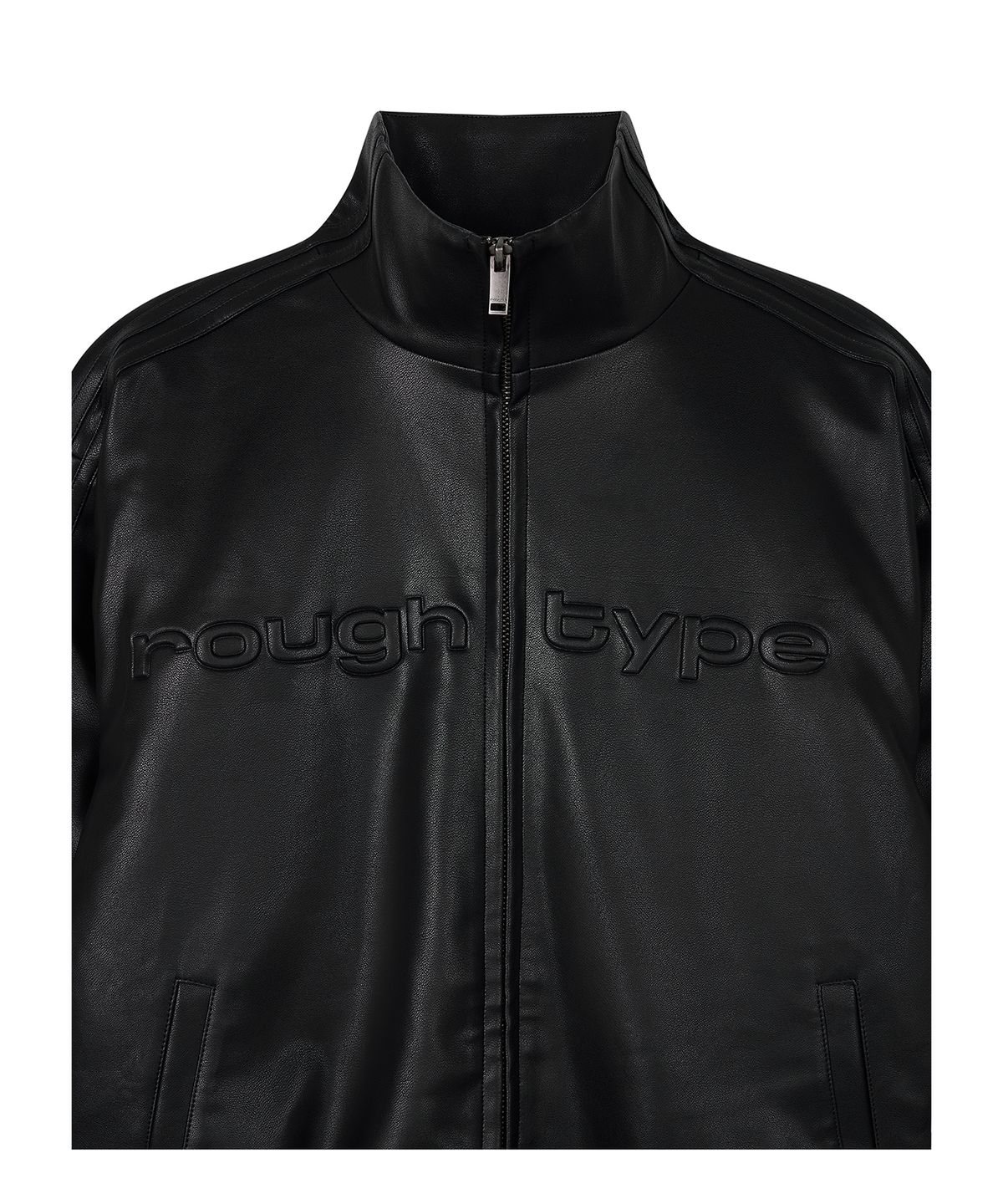 로타입(ROUGHTYPE) Track line leather Jumper - Black