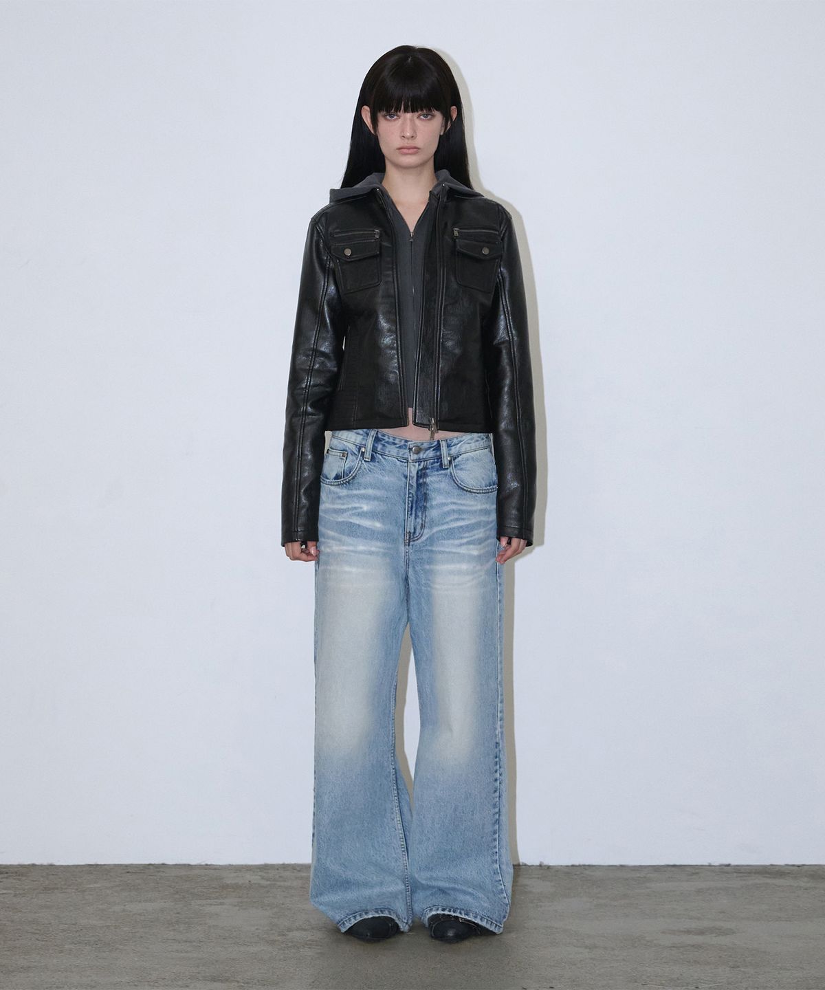 로타입(ROUGHTYPE) Slim Fit Moto Leather Jacket - Black