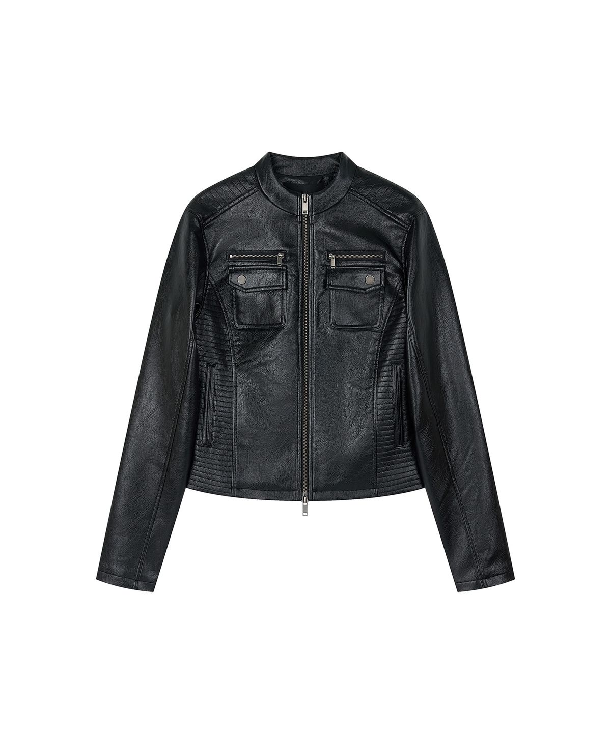 로타입(ROUGHTYPE) Slim Fit Moto Leather Jacket - Black