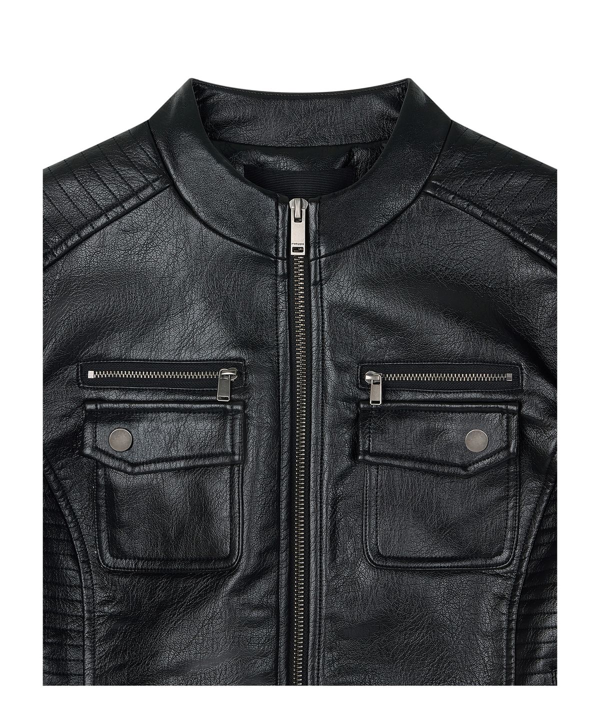 로타입(ROUGHTYPE) Slim Fit Moto Leather Jacket - Black