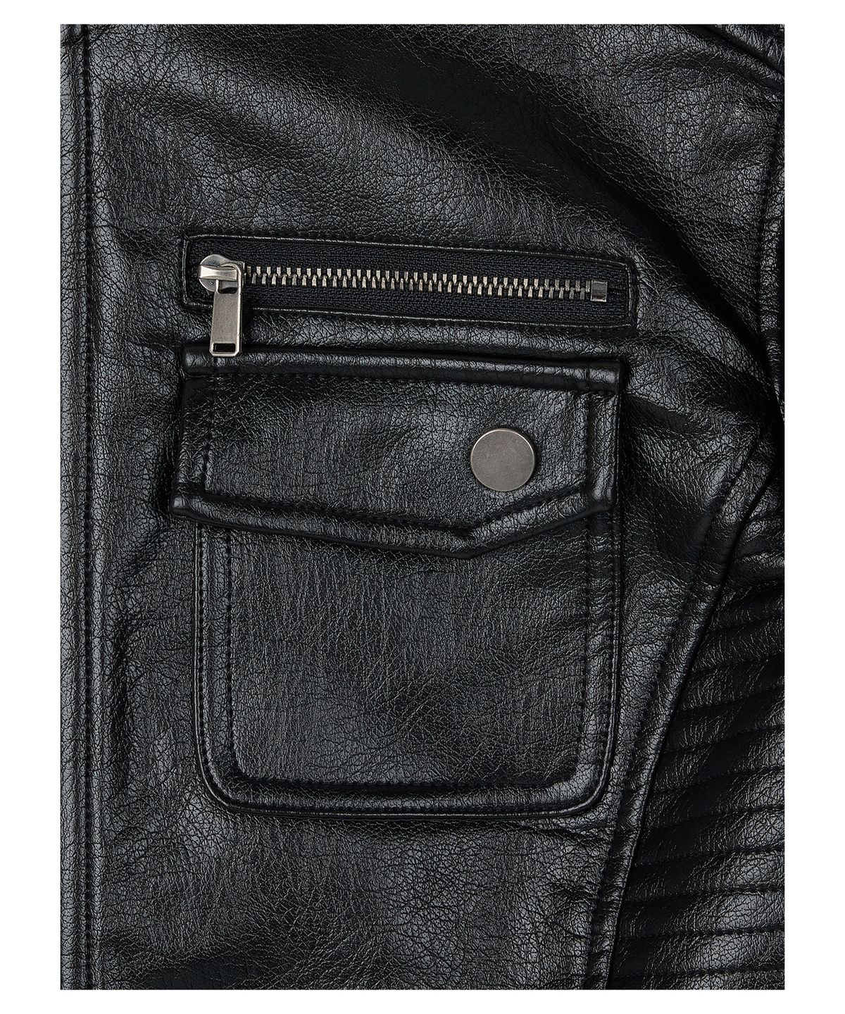 로타입(ROUGHTYPE) Slim Fit Moto Leather Jacket - Black