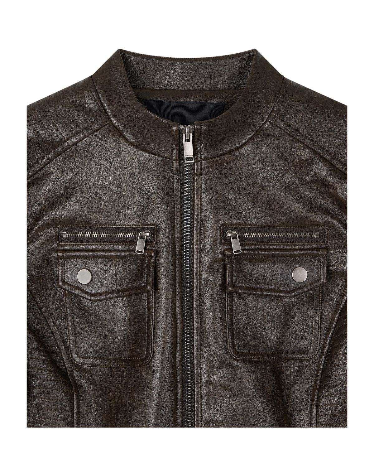 로타입(ROUGHTYPE) Slim Fit Moto Leather Jacket - Brown