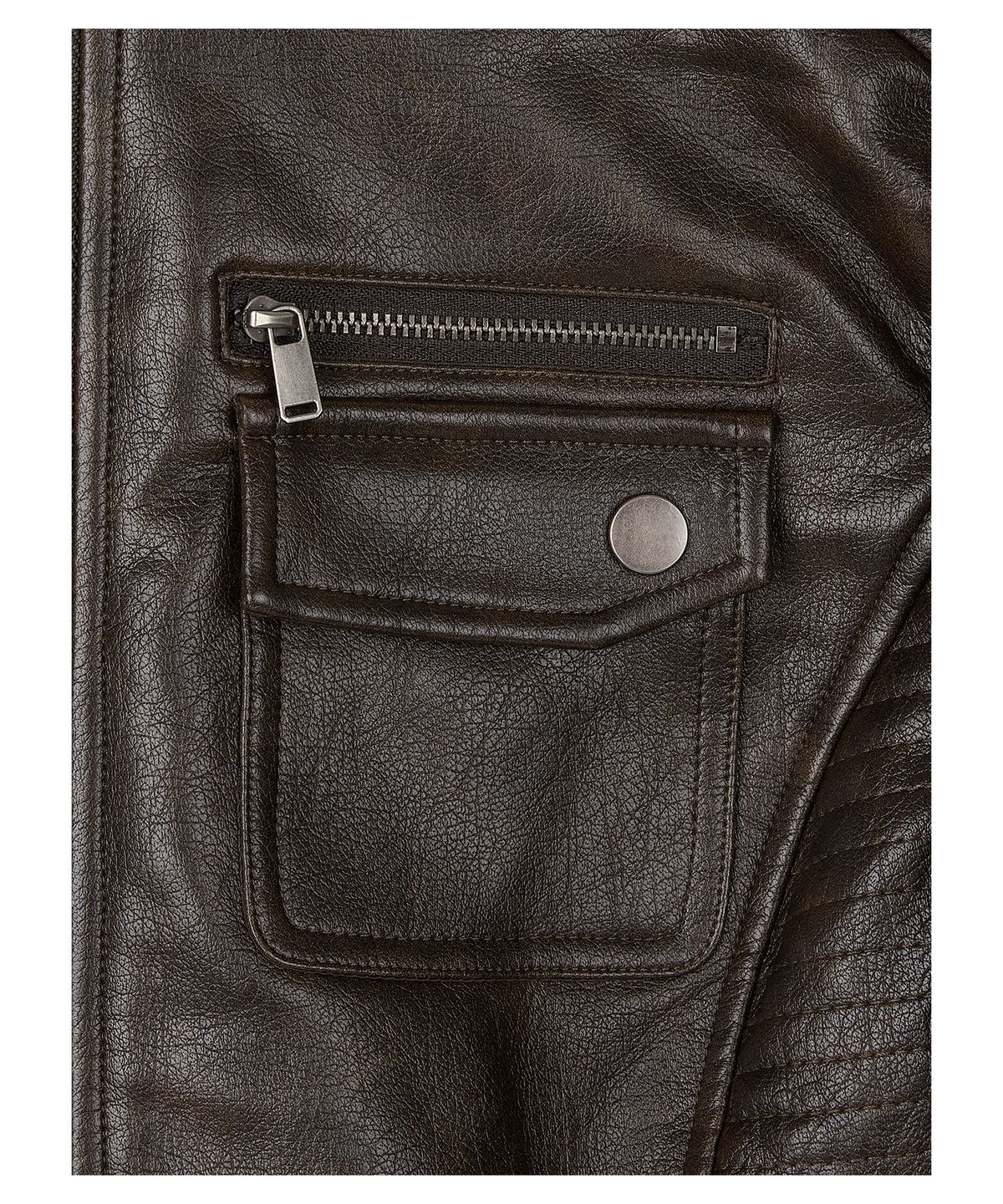 로타입(ROUGHTYPE) Slim Fit Moto Leather Jacket - Brown