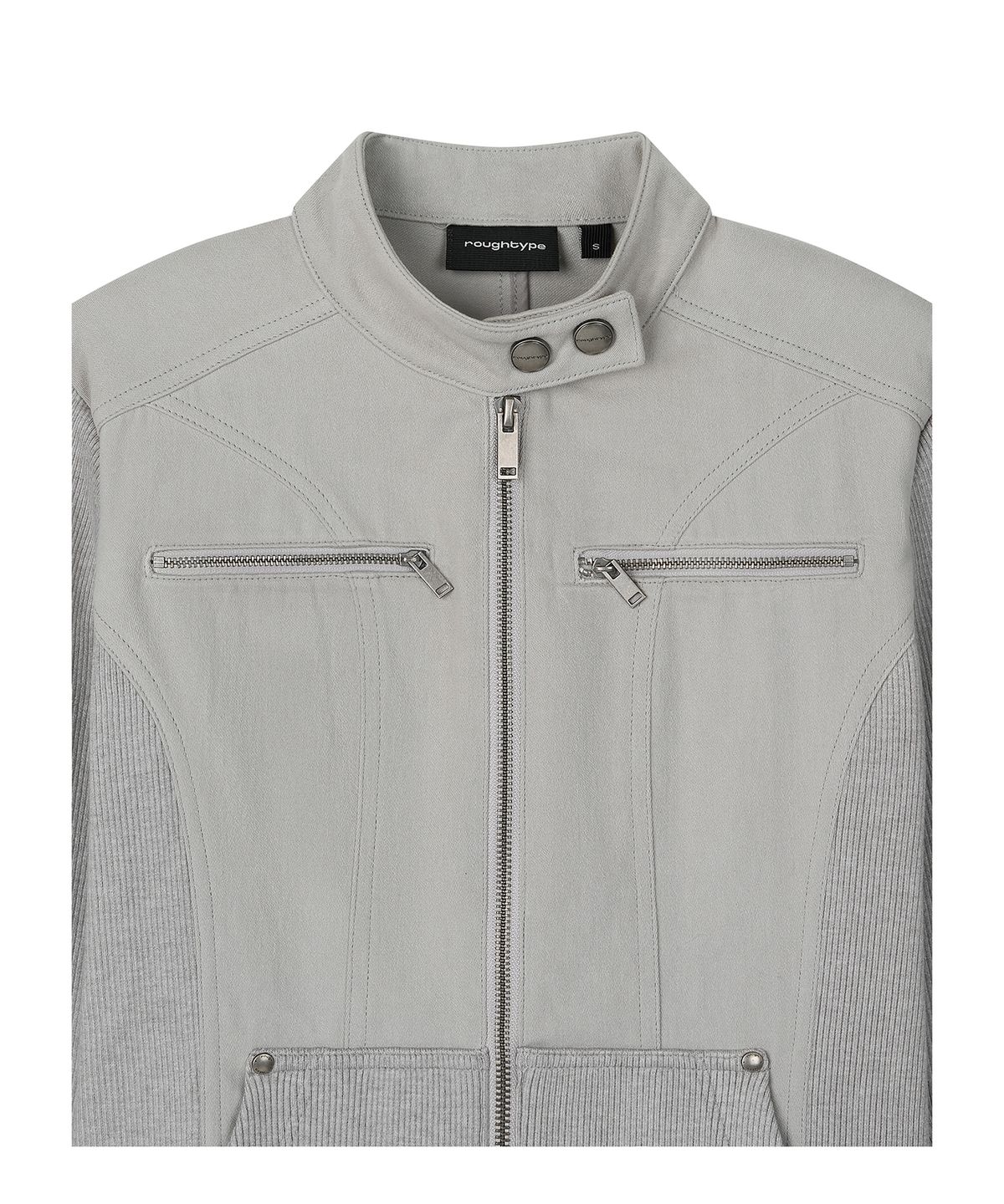로타입(ROUGHTYPE) Slim Biker Knit Sleeve Zip-up Jacket - Light gray