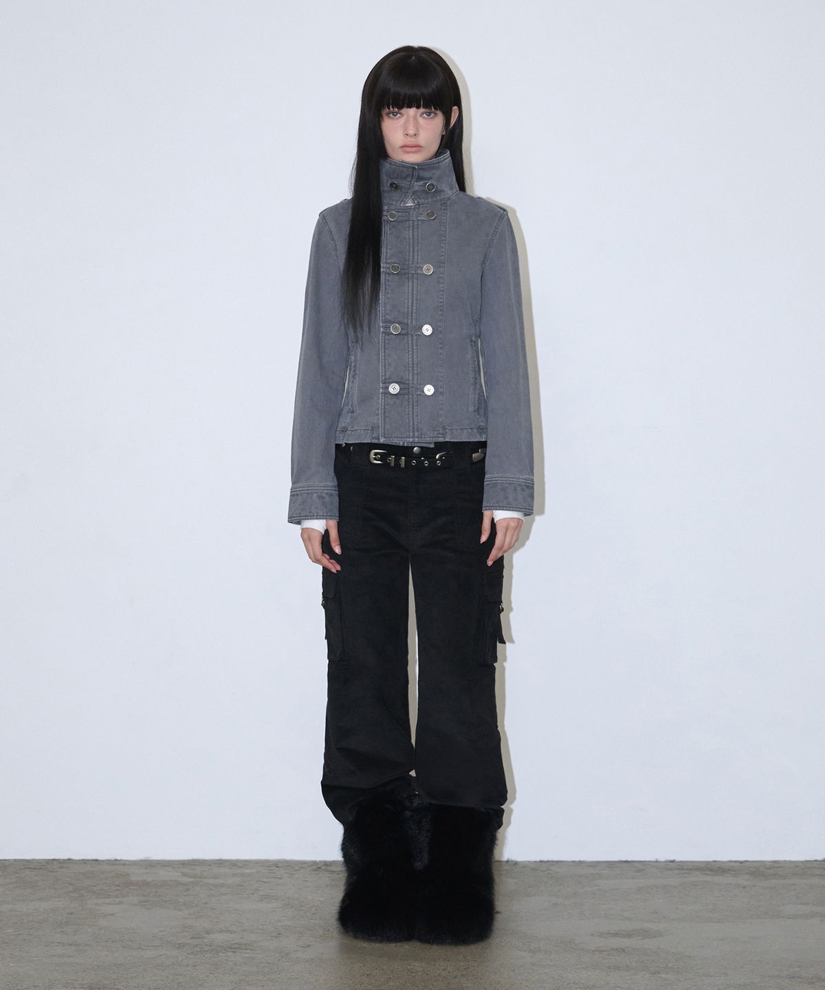로타입(ROUGHTYPE) Washed Double Button Work Jacket - Charcoal