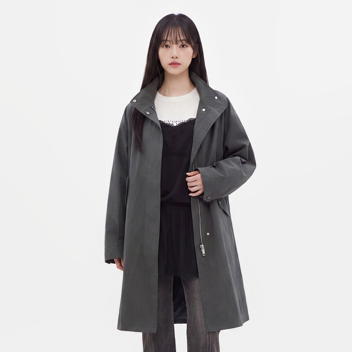 랩(LAP) 하이넥 스트링 롱 야상점퍼 AS3WZ961