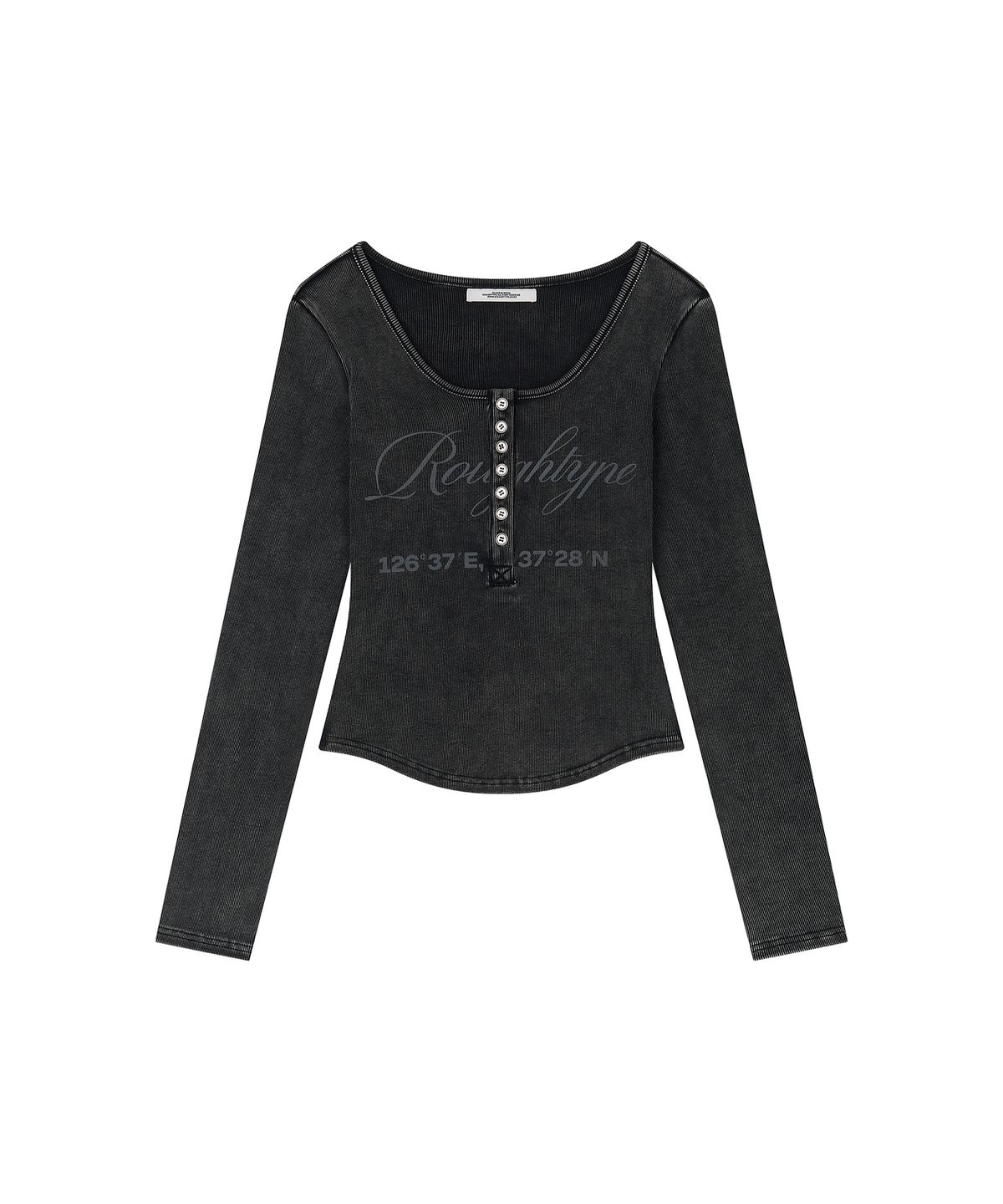 로타입(ROUGHTYPE) Slim Washed Henley Neck Long Sleeve - Black