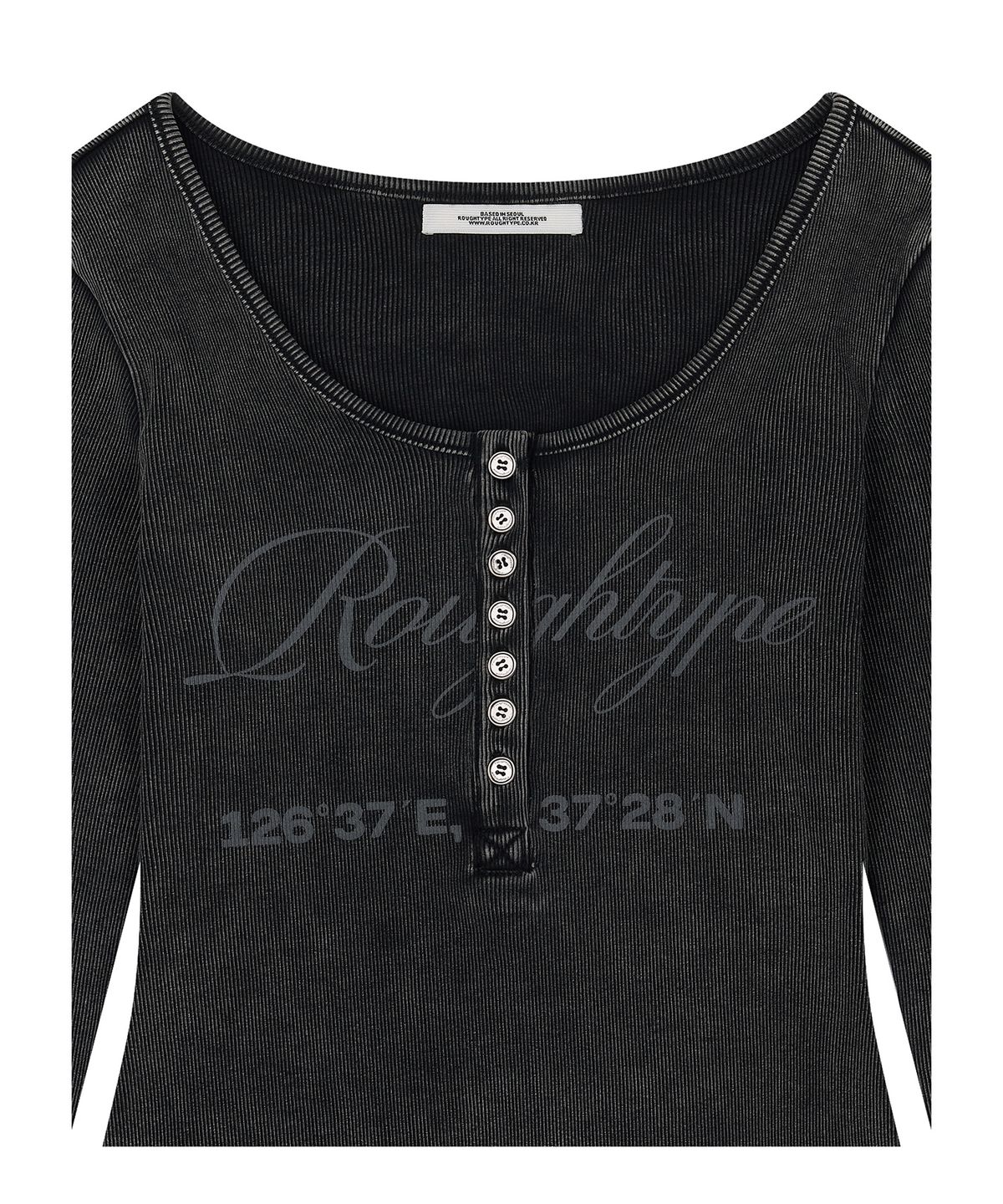 로타입(ROUGHTYPE) Slim Washed Henley Neck Long Sleeve - Black