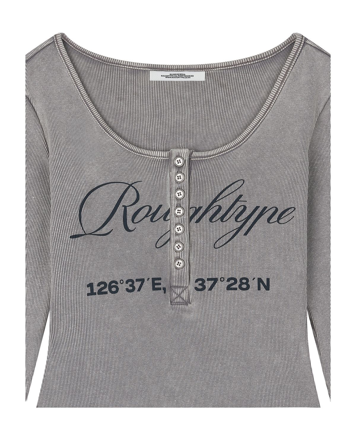 로타입(ROUGHTYPE) Slim Washed Henley Neck Long Sleeve - Gray
