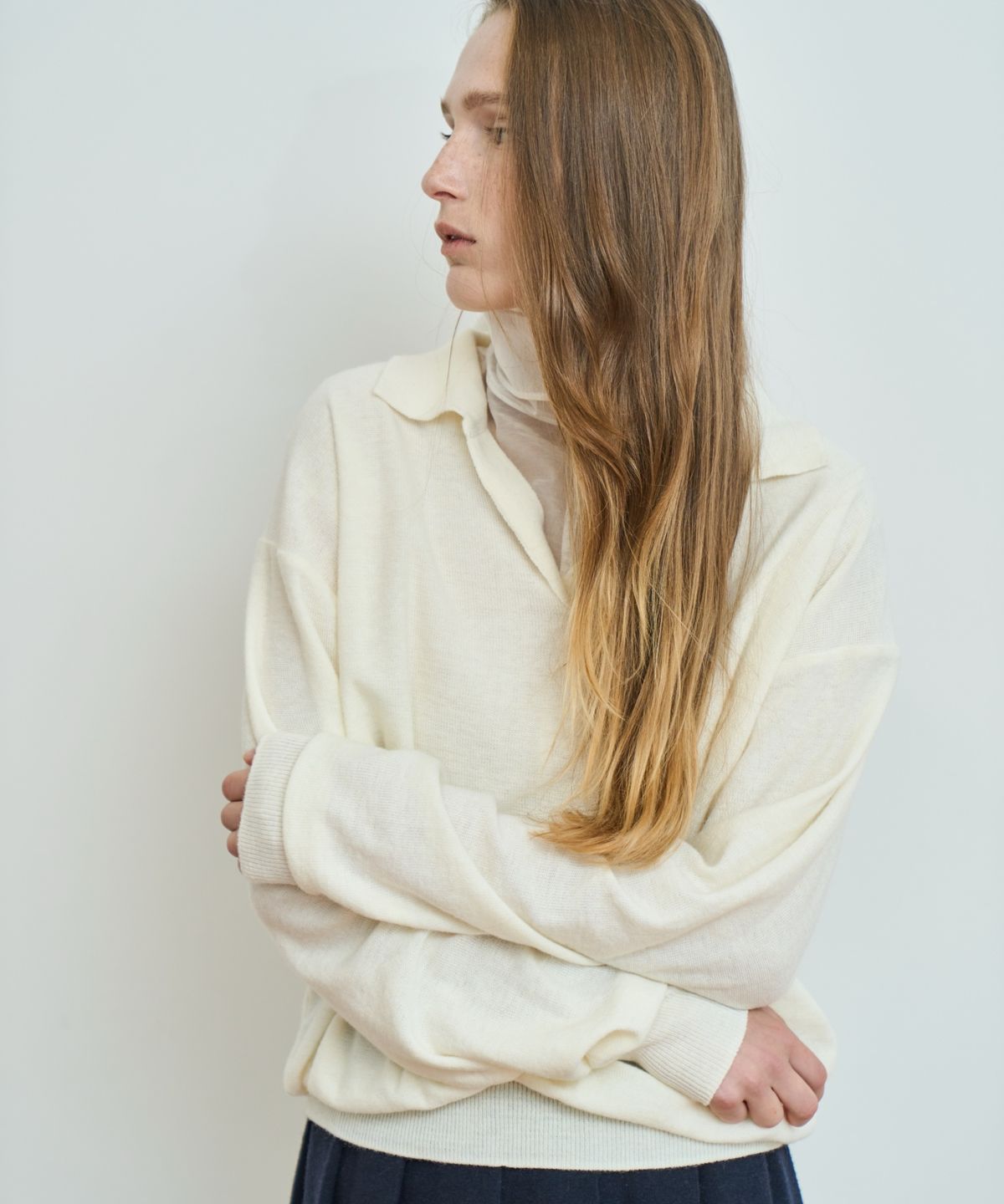 그리다제이(GRIDAJ) [GridaJ] Wool Blend Open Collar Pullover Knit - ivory