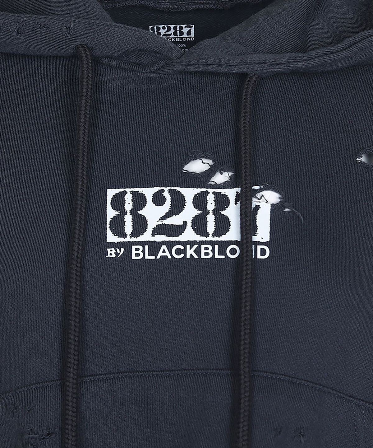 블랙블론드(BLACKBLOND) 8287 센터 로고 빈티지 크롭 후디 (차콜)