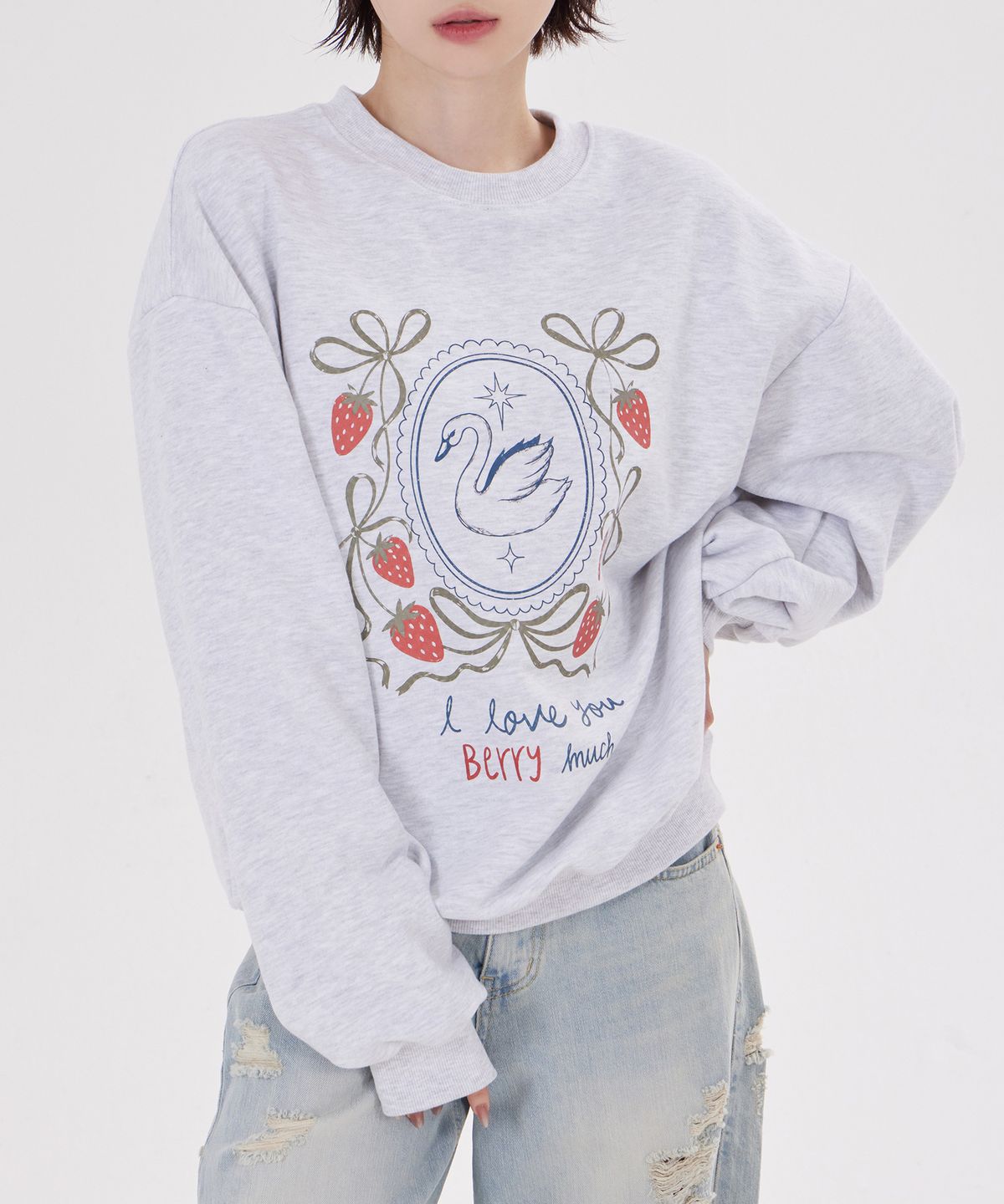 디스펑트(DYSFUNCT) STRAWBERRY SWAN SWEATSHIRT(WHTIE MELANGE)