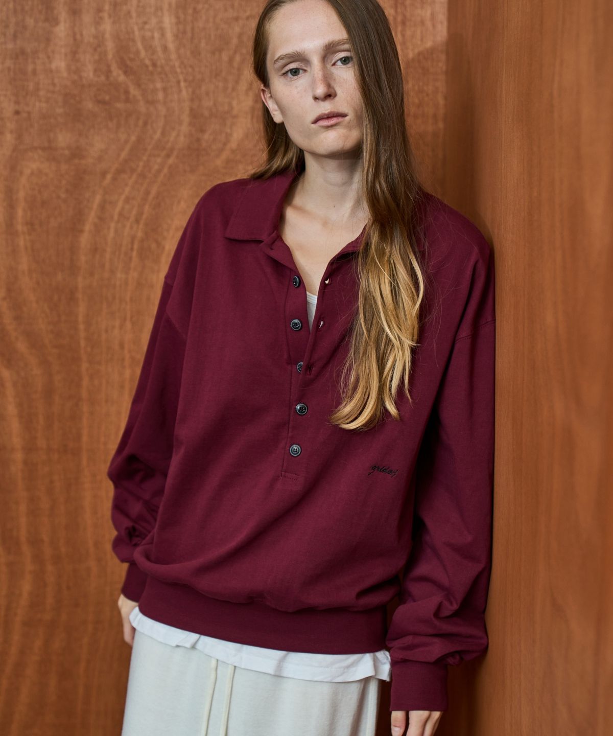 그리다제이(GRIDAJ) [Signature] Overfit Collared Sweatshirt  _ Burgundy