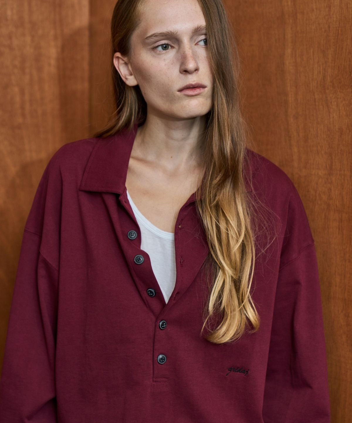 그리다제이(GRIDAJ) [Signature] Overfit Collared Sweatshirt  _ Burgundy
