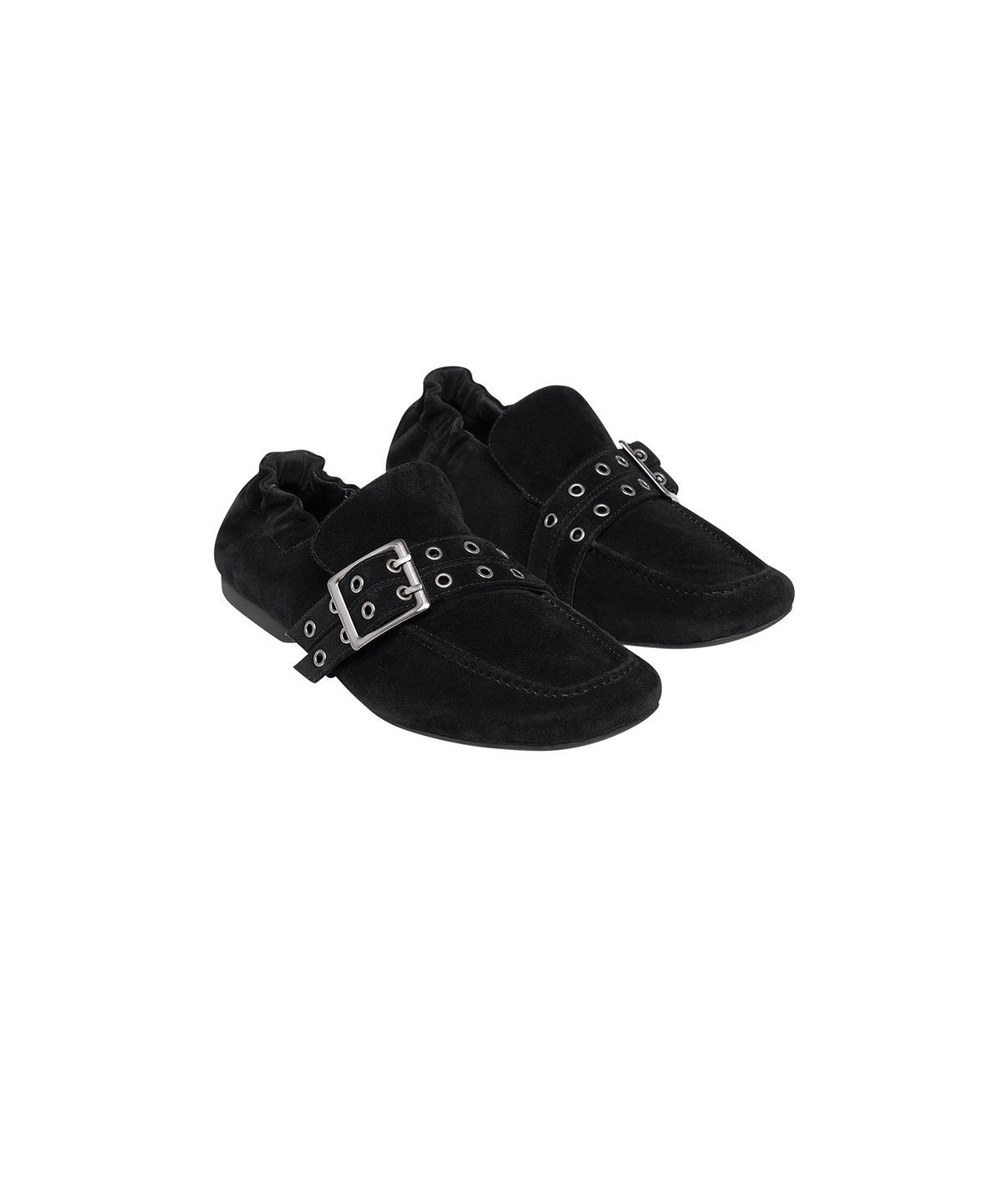 로타입(ROUGHTYPE) Buckle-line Suede Loafer - Black