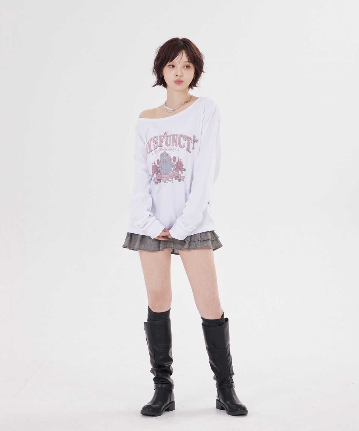 디스펑트(DYSFUNCT) ROSE FRAME GRAPHIC One-Shoulder Tee(WHITE)