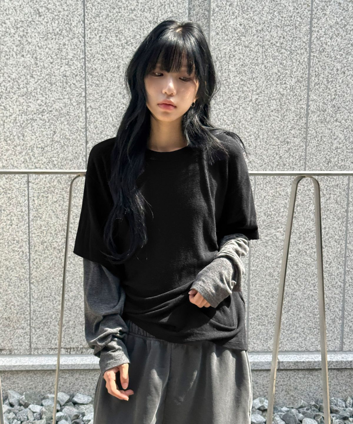 스켈리웩(SCALLYWAG) 슬럽 레이어드 롱 슬리브[블랙]