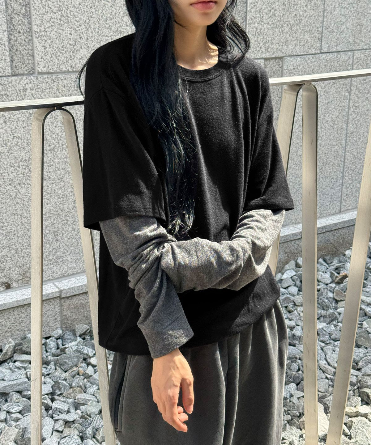 스켈리웩(SCALLYWAG) 슬럽 레이어드 롱 슬리브[블랙]