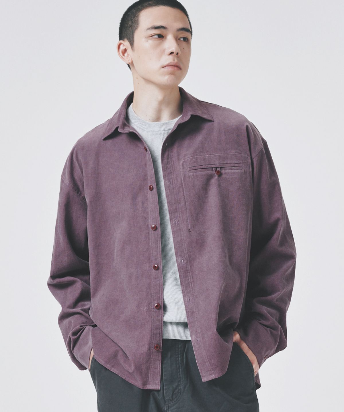 콜드블랭킷(COLD BLANKET) 코듀로이 언밸런스 오버핏 셔켓 퍼플